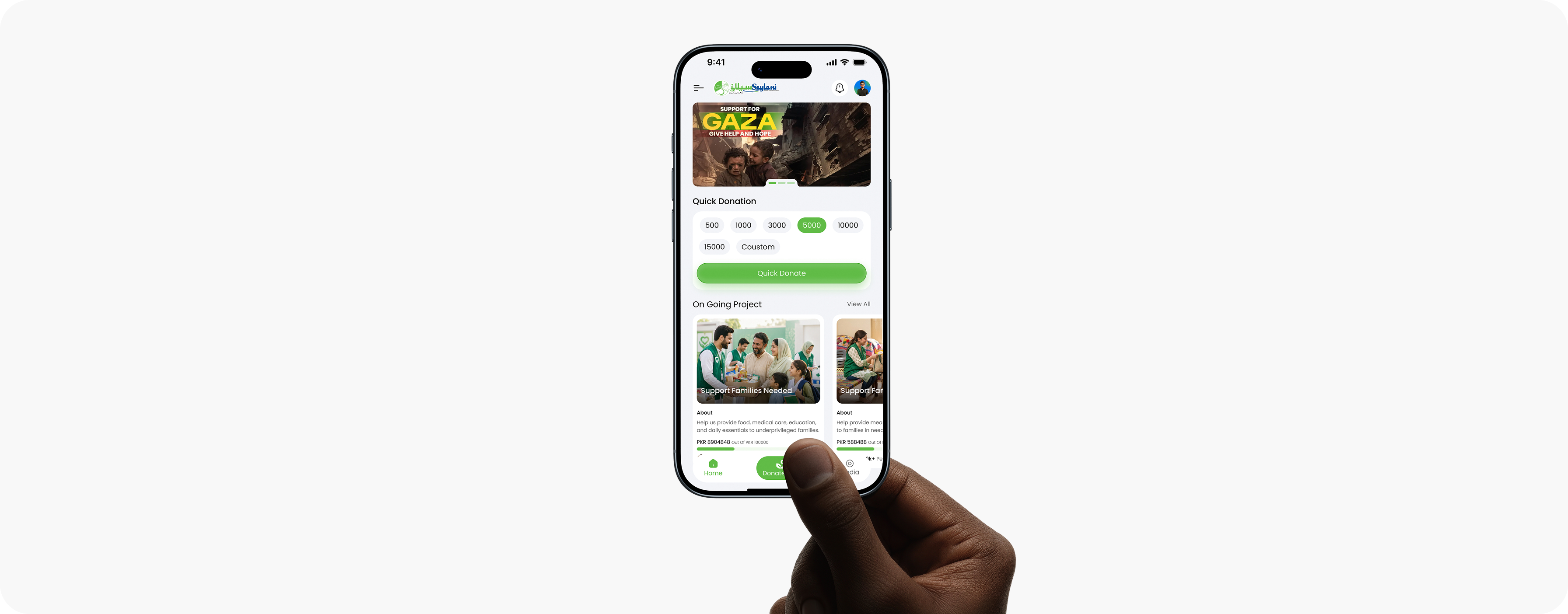 Hand holding phone top banner